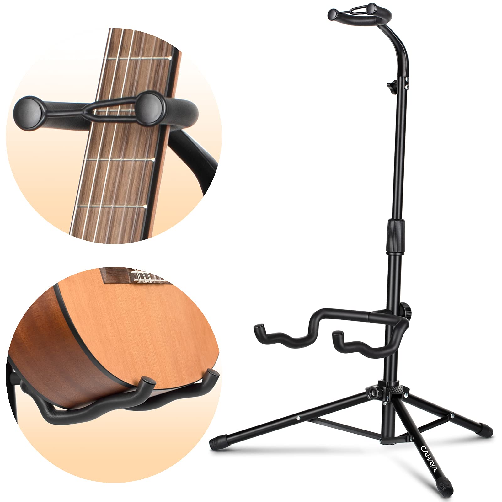 CAHAYA Guitar Stand Tripod Universal Neck Holder Folding Metal Black | Fit Acous