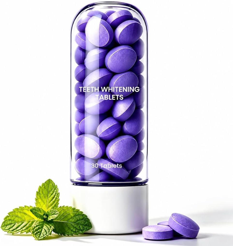 Teeth Whitening Tablets, Purple Color Corrector Toothpaste with Mint & Xylitol, 