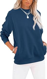 Women's Crew Neck Long Sleeve Loose Fit Casual Pullover with Pocket