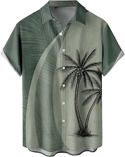 Hawaiian Shirts for Men, Print Casual Short Sleeve Button Down Resort Shirts Beach Shirt
