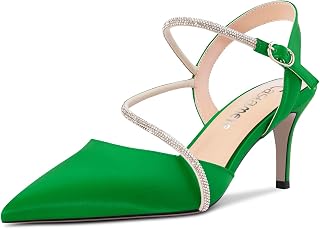 Castamere Women's Medium Needle Pointed Toe Ankle Strap Sandals Diamond Crystal 6.5 CM Heels