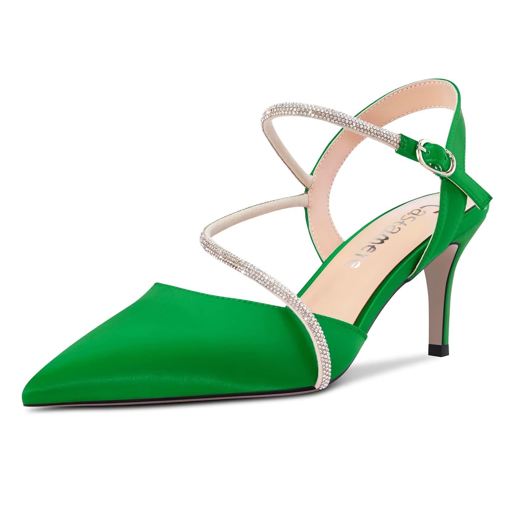 Castamere Women's Medium Needle Pointed Toe Ankle Strap Sandals Diamond Crystal 