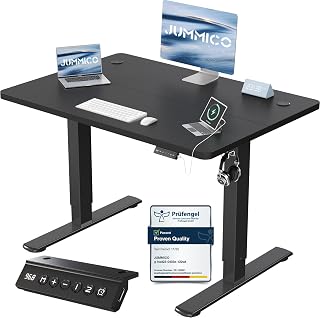 JUMMICO Electric Height Adjustable Desk, 100 x 60 cm, Panel 6 Keys with 4 Height Memories and USB Port, Black Computer Desk, Sedentary Pause Warning