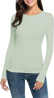 Women Long Sleeve Crew Neck Rayon Slim Fit Stretchy Layer T Shirts Tops