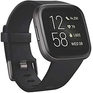 Fitbit Versa 2 Health & Fitness Smartwatch with Heart Rate, Music, Alexa Built-in, Sleep & Swim Tracking, Black/Carbon, One Size (S & L Bands Included) (Renewed)