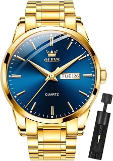 OLEVS Luxury Mens Chronograph Lunar Phase Two Tone Stainless Steel Waterproof Luminous Business Calendar