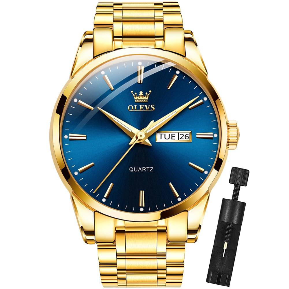 OLEVS Luxury Mens Chronograph Lunar Phase Two Tone Stainless Steel Waterproof Lu