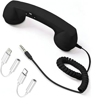 Retro Phone Handset for Cell Phone– Call&Meeting – Wired Receiver(Black) | Wired retro handset with mic, speaker and call controls for clearer calls, video meetings and focused hybrid work.