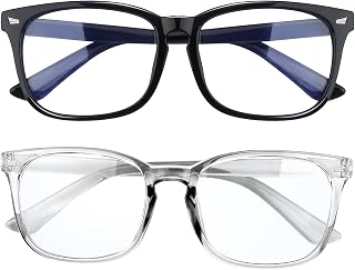 Blue Light Glasses for Women Men,2 Pack,Bluelight Eyeglasses,Fashion Square Frame Blue Light Blocking Glasses,Black Clear Eyewear,Computer & Gaming Glasses for Anti-screen Fatigue