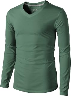 H2H Mens Casual Slim Fit Long Sleeve T-Shirts Soft Lightweight V-Neck/Crew-Neck Size XS to 3XL