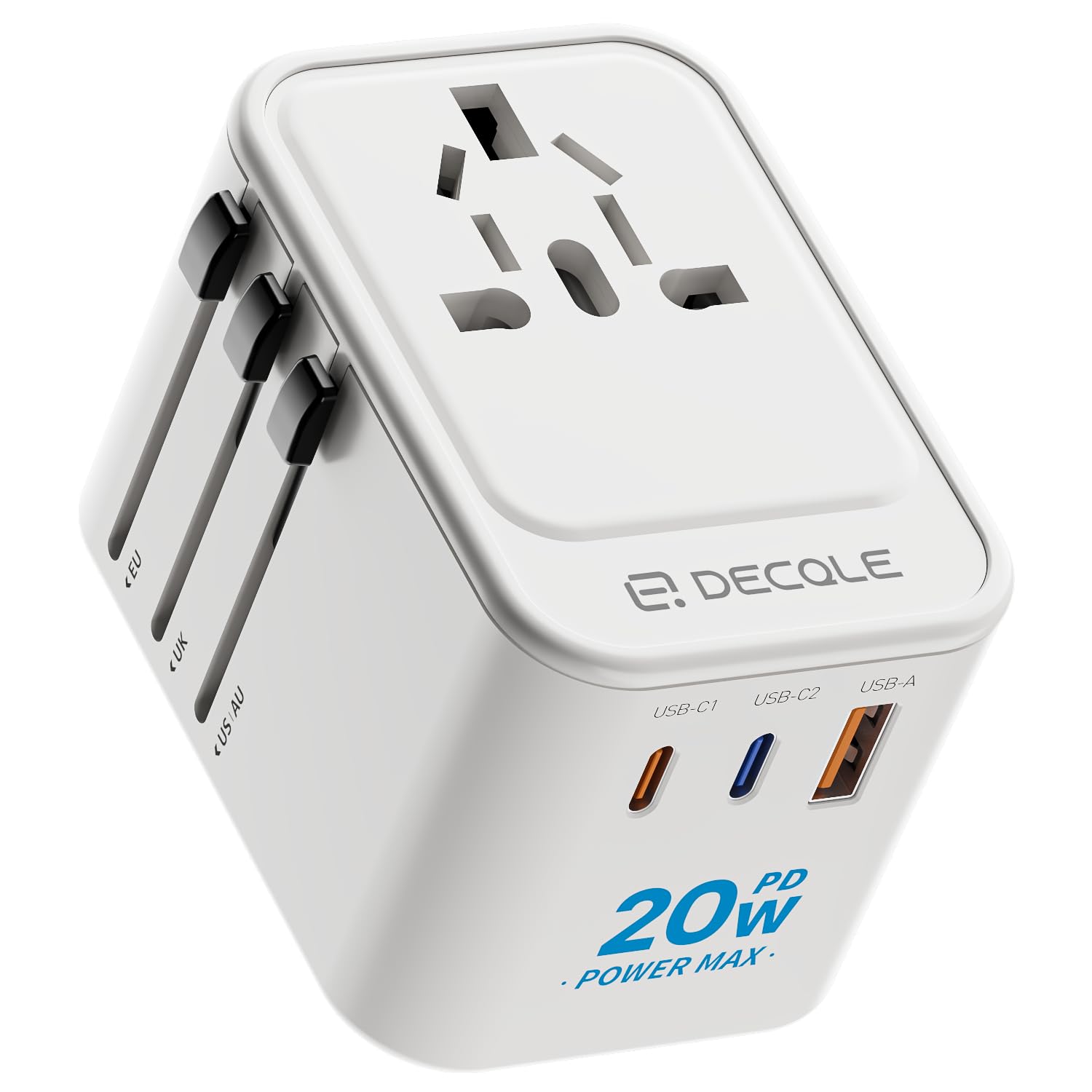 decqle Universal Travel Adapter, 2 USB-C ＆ 1 USB-A, Cover 200+ Countries | PD 20