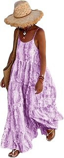 PRETTYGARDEN Women's Summer Dresses 2025 Spaghetti Strap Scoop Neck Floral Maxi Dress Floral Boho Long Sundress with Pockets