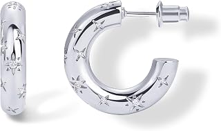 PAVOI 14K Gold Plated Star Shine Hoop Earrings for Women, Chunky Hoops