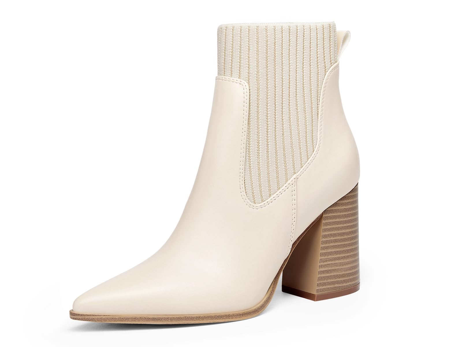 Coutgo Women Ankle Boots Sock Booties Pointed Toe Chunky Stacked High Heel Knit 