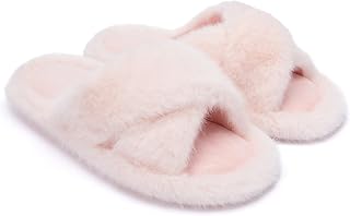 Chantomoo Women's Slippers Cross Band Fuzzy Memory Foam Slippers for Women Plush Comfy Faux Fur Slipper Slides House Shoes Anti-Skid Sole Gift Slippers