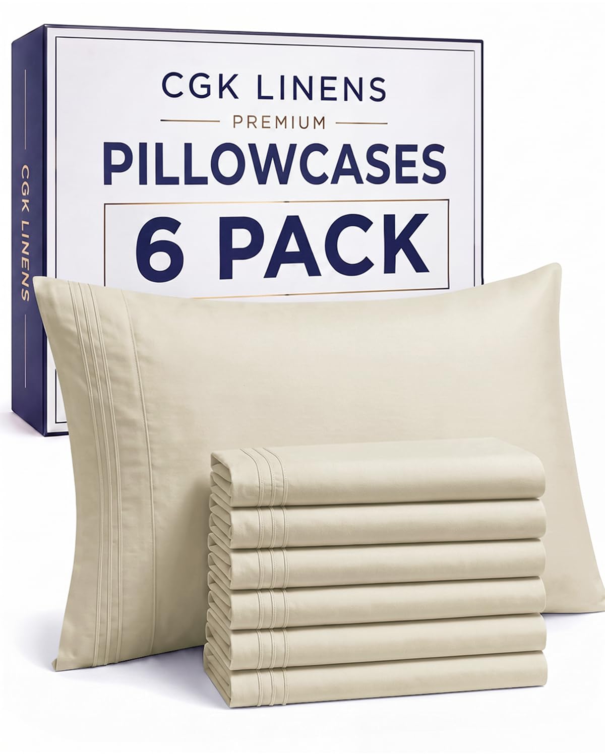 King Pillow Cases Set of 6 - Ultra Soft Cozy Pillowcase Covers - Wheat