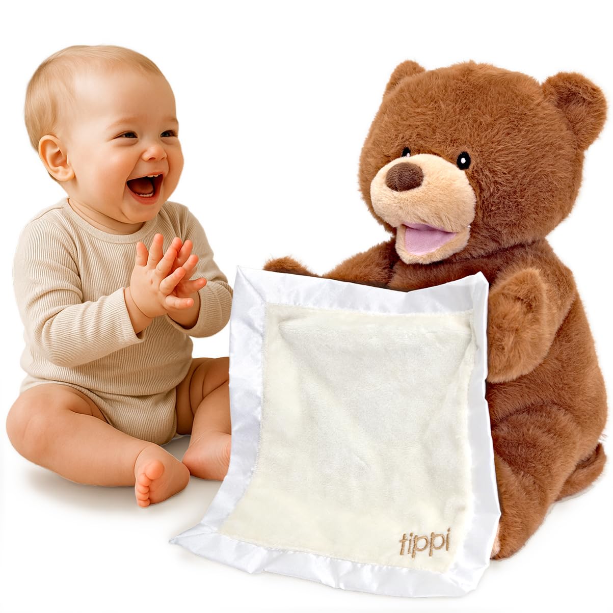 Tippi Peek a Boo Teddy Bear Toy - Interactive Talking Teddy With Comforter | For