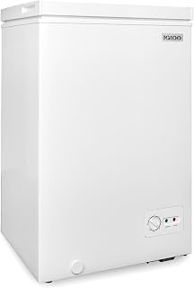 Igloo 3.5 Cu Ft. Upright Deep Freezer Chest- Deep Freezer with Quick Freezing System & Adjustable Thermostat for Homes, Garages & Basements- Low Noise Freezer with Removable Basket & LED Lights- White