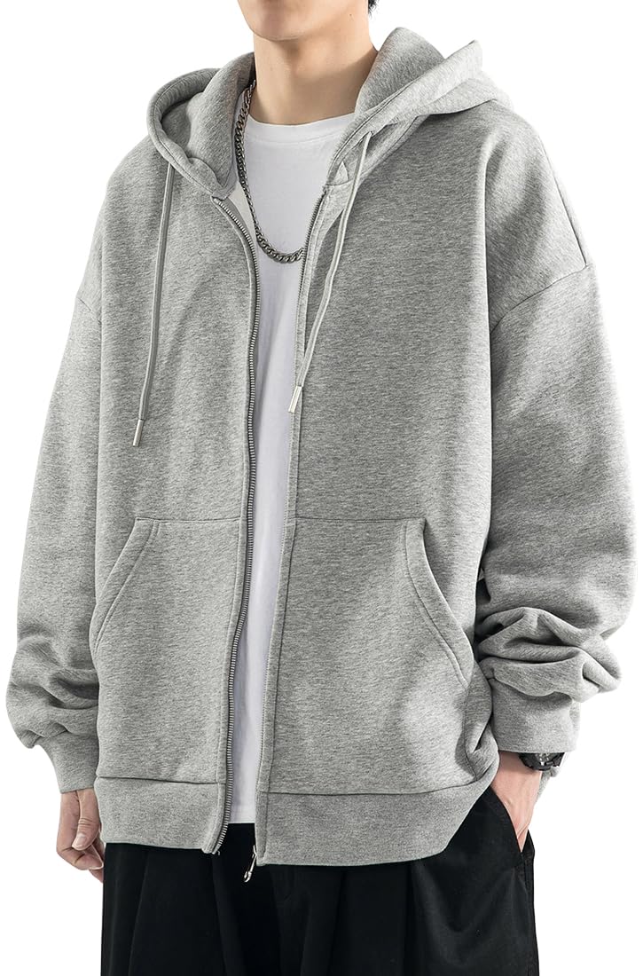 Men's Hooded Sweatshirt Solid Color Hooded Sweatshirt Fashion Full Zipper Top wi