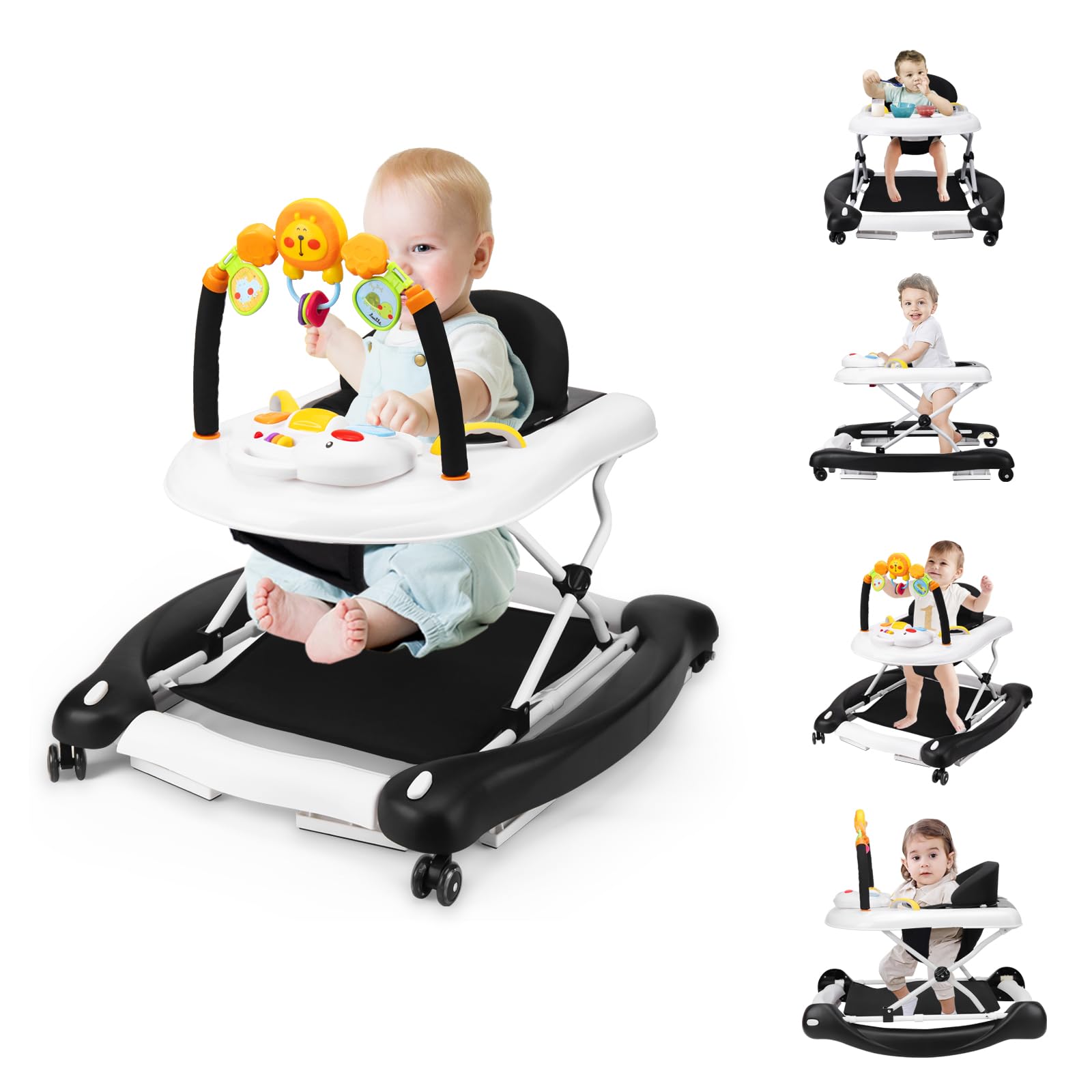 Boyro Baby Baby Walker, 5-in-1 Black Baby Walkers for Boys and Girls 6-12 Months