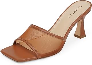 Modatope Women's Heeled Sandals Open Square Toe Heels Chunky Block Heel Slip On Sandals for Women