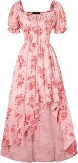 SCARLET DARKNESS Women's Elegant Victorian Print Balloon Sleeve Square Neck Tight Waist Summer Maxi Dress