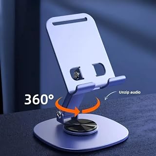 360° Rotatable Aluminum Desk Stand, Sturdy Metal Phone and Tablet Stand, Ideal for Live Streaming and Hands-Free Viewing, Black