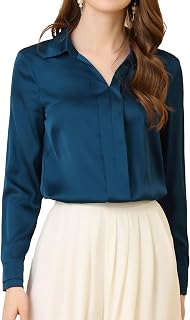 Allegra K Women's Work Blouse Long Sleeves in Silk Satin
