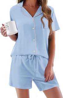Ekouaer Women's Pyjamas Set Short Sleeve Summer Pyjamas 2 Piece Button Down Sleepwear S-2XL