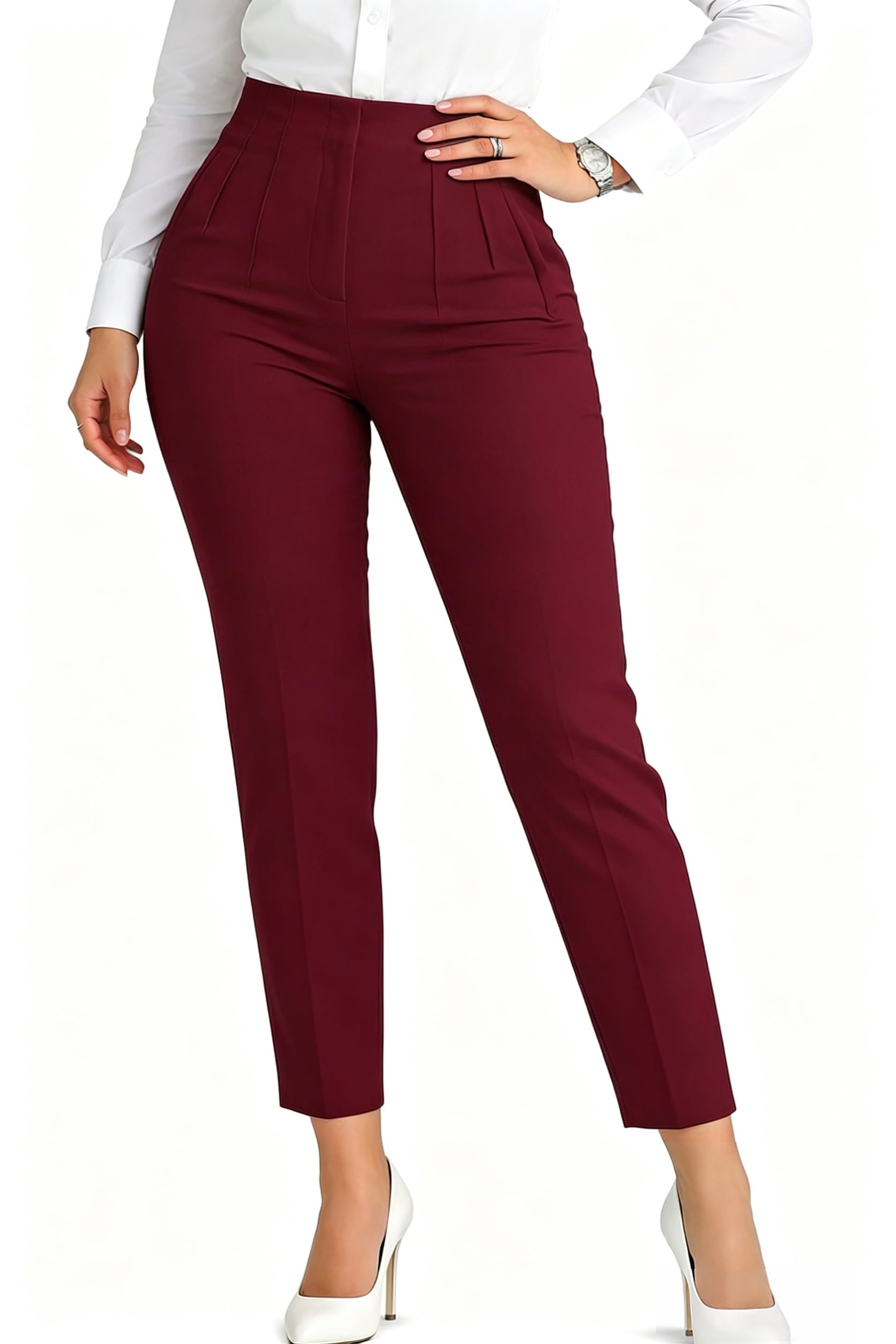 LOVESHOOT 2026 Fashion High Waist Pleated Straight Leg Casual Work Stretch Dress