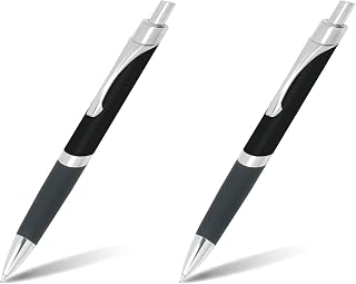 Online Sporty Black Ballpoint Pen, Aluminium, Retractable, Large Capacity International Refill, Permanent Writing Blue, Metal Clip (Pack of 2)