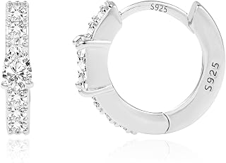 ALEXCRAFT 925 Sterling Silver Hoop Earrings, Small Huggie Cubic Zirconia Huggie Earrings, Thick, Chunky, Simple, Hypoallergenic, Heart, Square, Star, Geometric, Women, Men, Jewellery Gifts