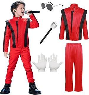 Kids Red and Black Faux Leather Jacket Zipper Retro Dance Biker Coat | Halloween Birthday Party Perfromance, Zip Up Closure, V-Stripe Design, Fall Winter Motorcycle Outerwear