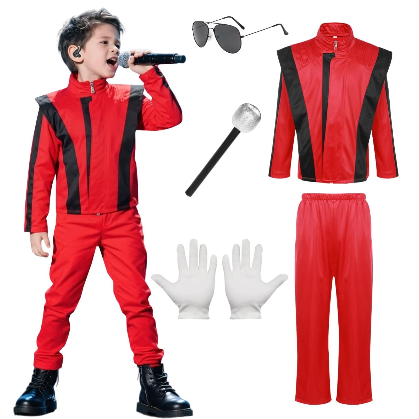 Kids Red and Black Faux Leather Jacket Zipper Retro Dance Biker Coat | Halloween
