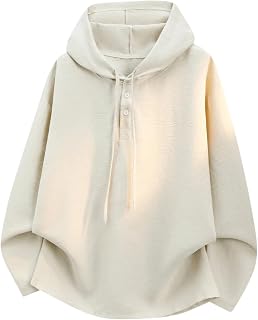 FJLTDCP Men's Hoodie, Long Sleeve, Thin, Cotton-Linen Style, Henley Neck