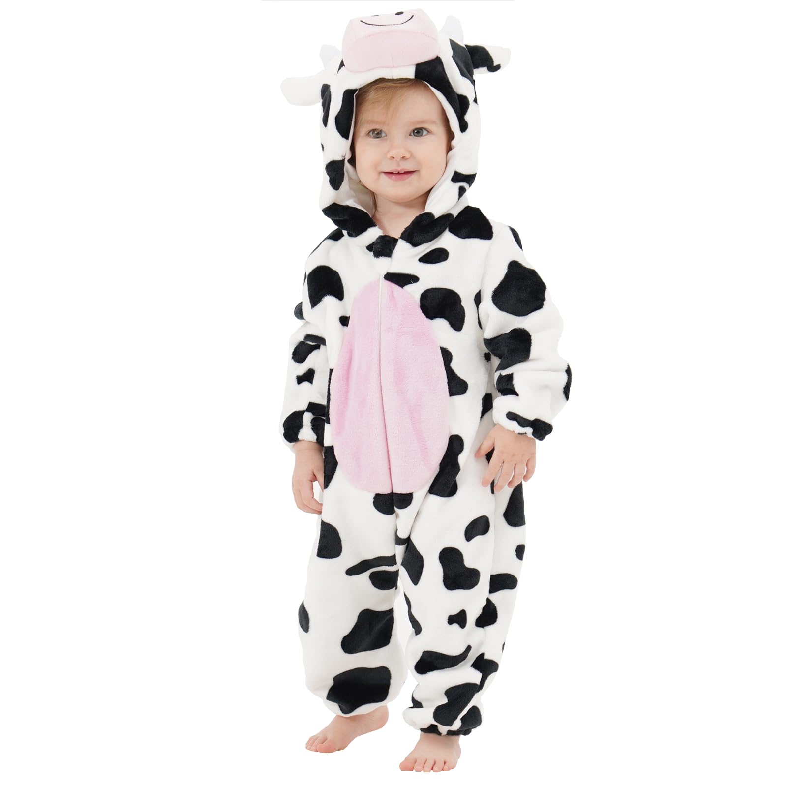 LONULAIN Unisex Baby Animal Costume Pajamas, Infant Flannel Hooded Halloween Rom