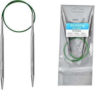 5.5mm Circular Knitting Needles - 16-inch/40cm US9 Ergonomic Stainless Steel Set with Tangle-Free Cable and Smooth Joints, Ideal for Hats, Socks, and Sleeves