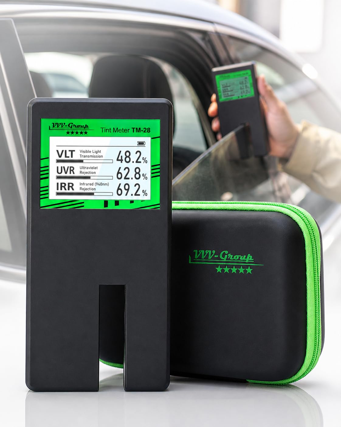 Tint Meter TM-28 – Digital Window Tint Tester with 3-in-1 VLT, UVR & IRR Measure