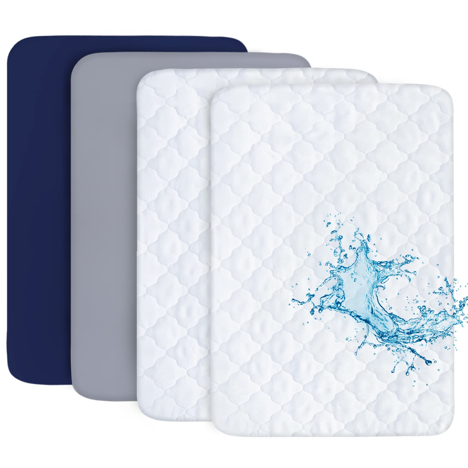 Pack and Play Sheets &amp; Mattress Protector Set, 4-Pack, Grey &amp; Navy | 4-P