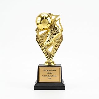 All Quality Soccer Trophy, Custom Engraved Ball & Cleat Figure, Black Base | Personalized Youth Soccer Award, MVP & Most Improved Player Gift