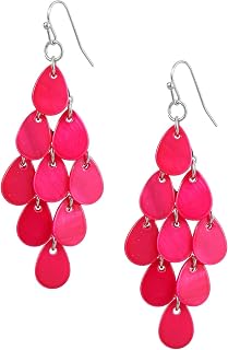Boho Colorful Sea Shell Teardrop Earrings Long Layered Rhombic Drop Earrings Statement Summer Beach Cluster Dangle Earrings Jewelry Gift
