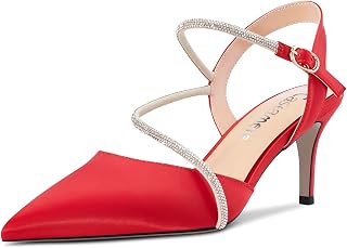 Castamere Women's Medium Needle Pointed Toe Ankle Strap Sandals Diamond Crystal 6.5 CM Heels