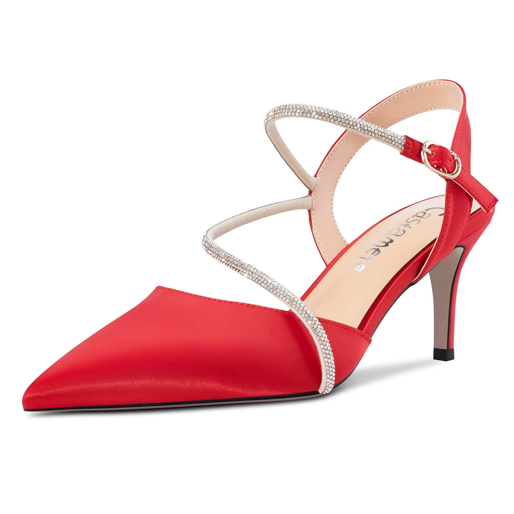 Castamere Women's Medium Needle Pointed Toe Ankle Strap Sandals Diamond Crystal 