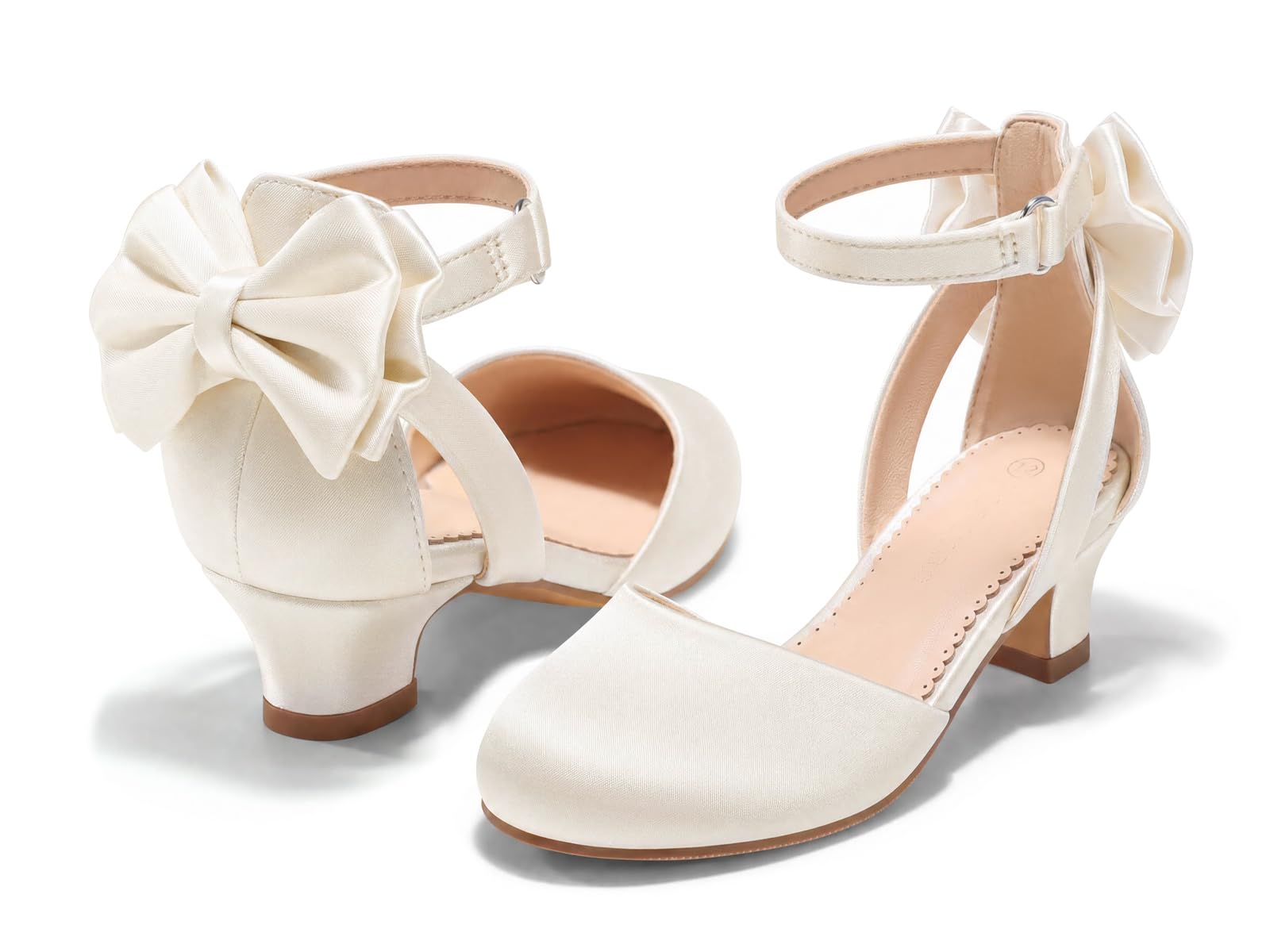 Coutgo Girls Dress Shoes Flower Girl Shoes with Cute Bow Closed Toe Chunky Heel 