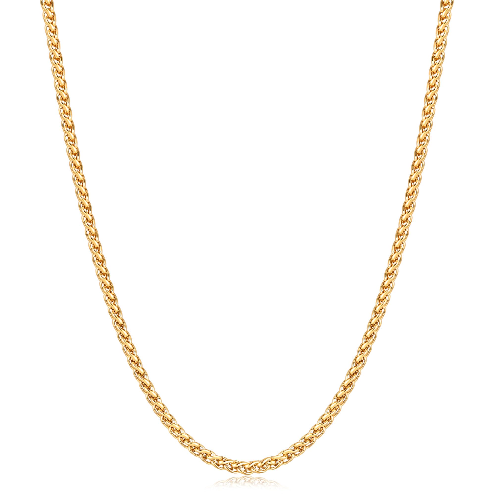 Fiusem 14K Gold Plated Wheat Chain Necklace for Men, 2/2.5/3/4/5mm Stainless Ste