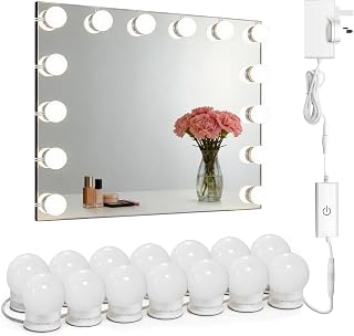 Star Vision 14-Bulb Vanity Lights for Mirror, DIY LED Makeup Lights Kit with Double-Sided Stickers, Plug-in UK Power Adaptor & Touch Dimmer, 6,000K, 1350 Lumens, 6 Meters Length (Mirror Not Included)