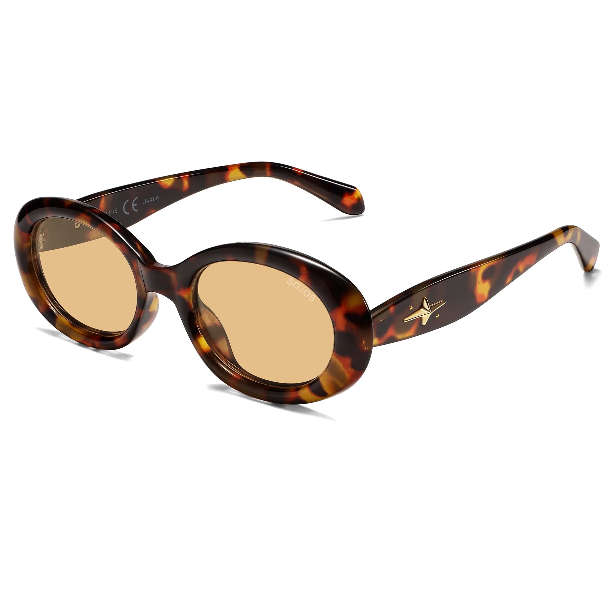 SOJOS Retro Oval Polarized Sunglasses for Women Men 90s Vintage UV400 Protection
