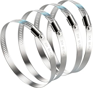 NEBURORA 4 Inch Hose Clamp Adjustable 304 Stainless Steel Duct Clamp 4 Pack Worm Gear Clamps 3.6"-4.4" Diameter Fuel Line Hose Pipe Clamp for Dryer Vent Air Duct Automotive Plumb