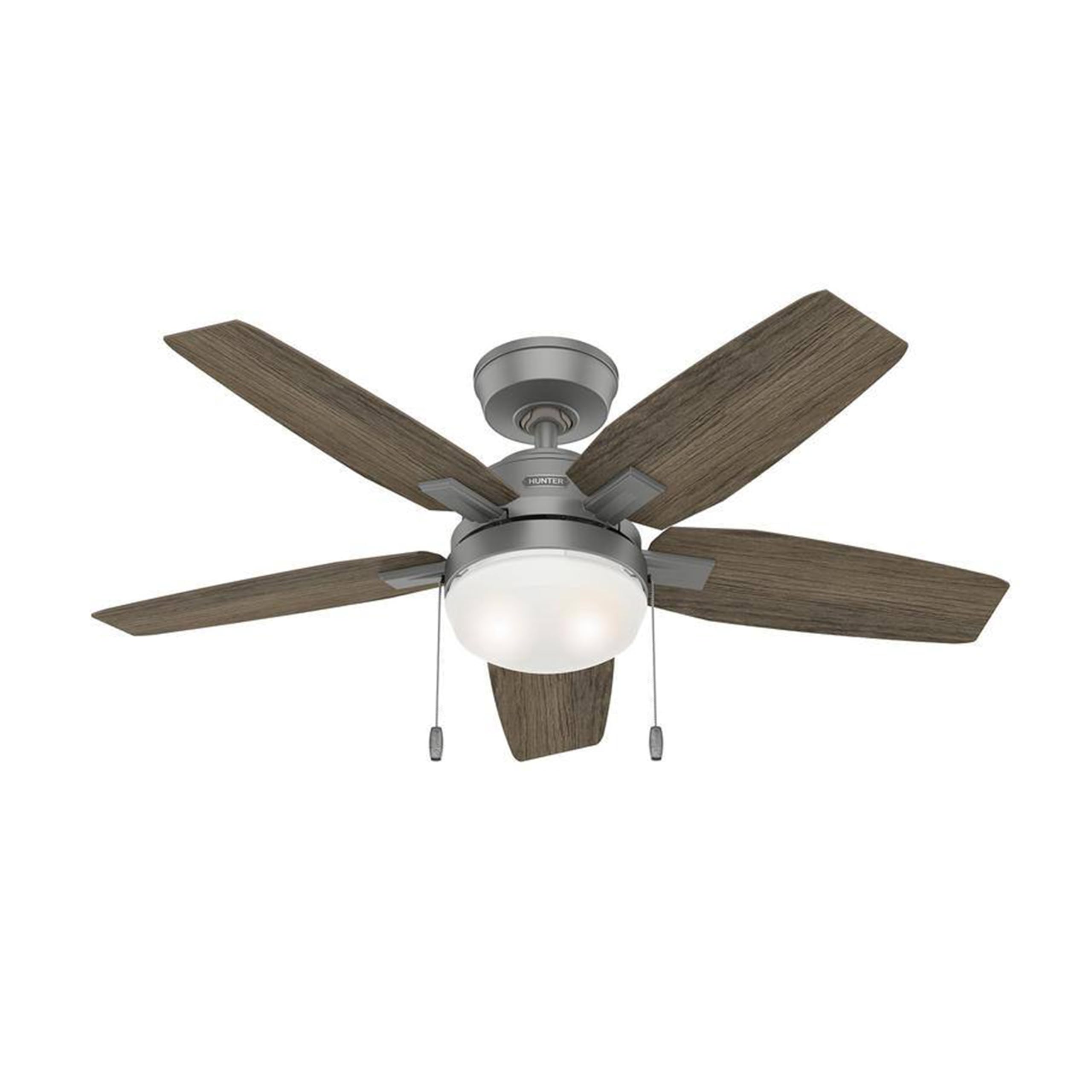Hunter Fan 44 Inch Matte Silver Indoor Ceiling Fan with LED Light and Pull Chain