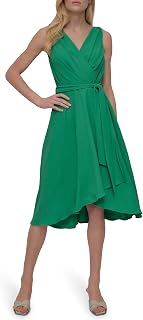 DKNY Sleeveless Surplice Tie Fit & Flare Midi Dress for Women